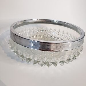 Elegant Crystal Glass Peaked Silver Rimmed Serving Bowl